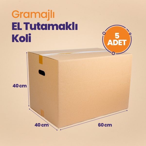 Gramajlı El Tutamaklı Karton Taşıma-Taşınma Koli Kutu 60x40x40 - 32 desi 5 adet